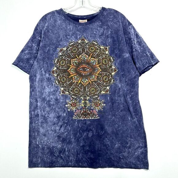 Gypsy Rose Eye Lotus Mandala Cotton Tye Dye T-Shirt Sz XL Boho Unisex Boho Yoga - Picture 1 of 9